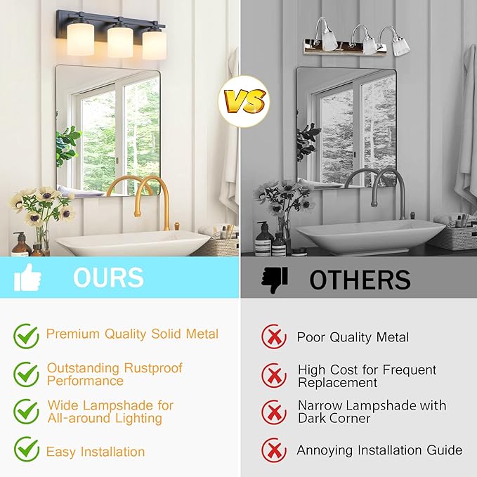 3 Light Modern Bathroom Light Fixtures Over Mirror, E26 Socket - Image 8
