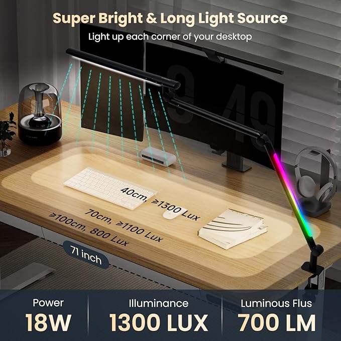 Pak LED Desk Lamp with Clamp, 18W Dual Light Architect Desk Light, Adjustable - Image 2