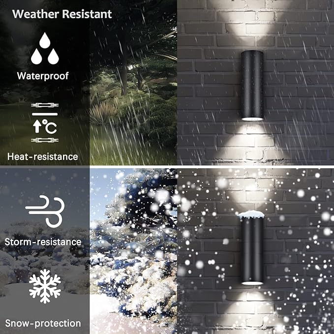 Up Dawn Outdoor Lights Exterior Wall Light Fixture Cylinder 3000K, Modern Black - Image 4