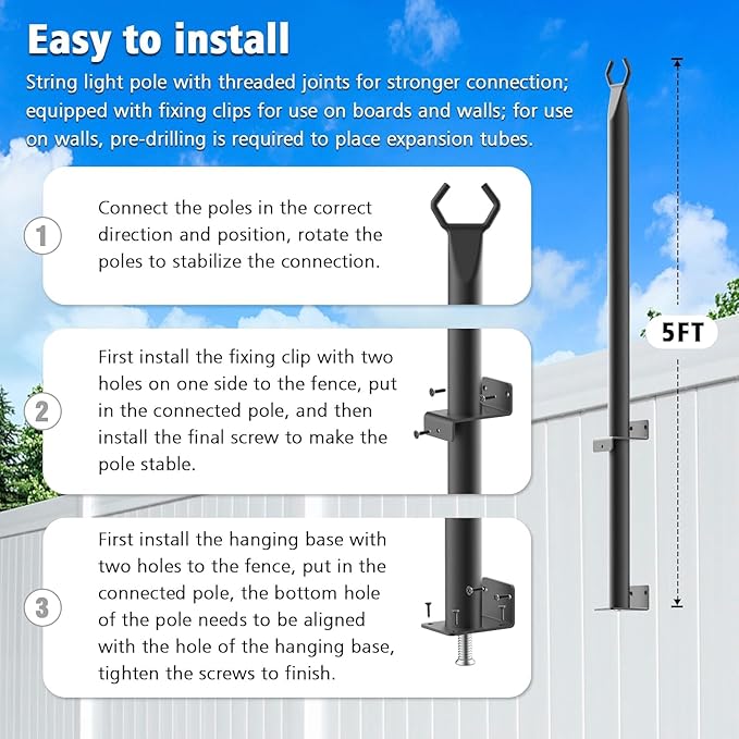 6 Pack String Light Poles, 5Ft Metal Poles - Image 7