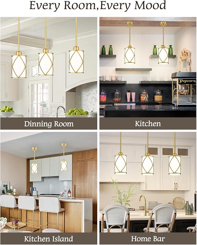Brushed Gold Pendant Lights Kitchen Island, Modern 2 Pack Pendant Light - Image 7