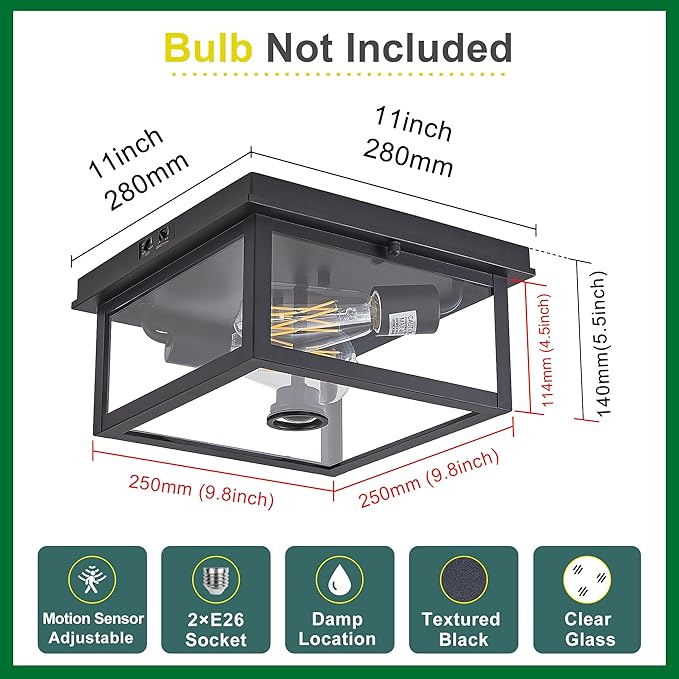 Adjustable Motion Sensor Ceiling Light Fixture Outdoor Modern Design of Squares - Image 5