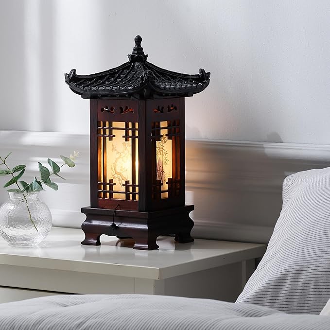 Traditional Korean Wood Lamp | Handmade Asian Oriental Table Lantern | Bedside by AntiqueAlive