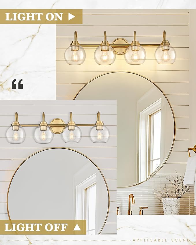 Bathroom Light Fixtures, 4-Light Brushed Gold Vanity Lights - Image 5