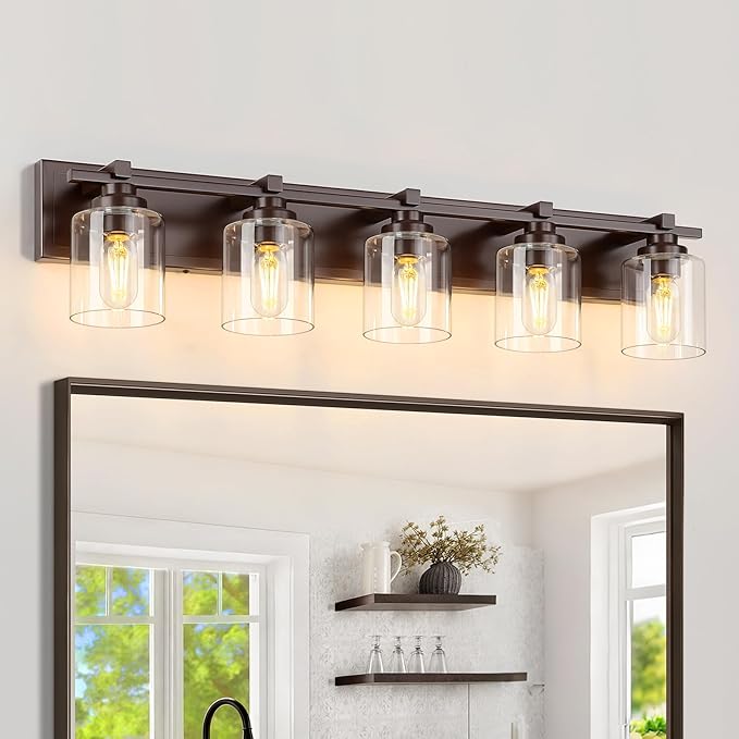 5 Light Modern Bathroom Light Fixtures Over Mirror, Bronze Finish Vanity Lights by BRKNIT