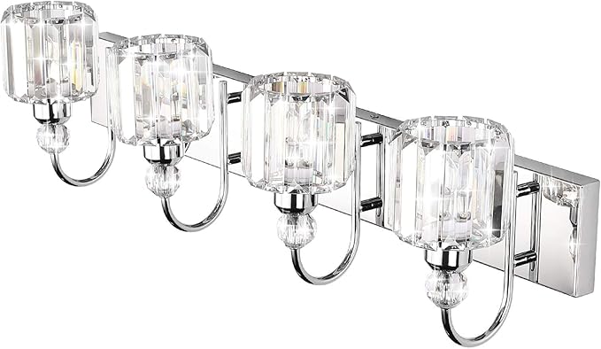 Ralbay Modern LED Crystal Bathroom Vanity Lights 4-Lights Stainless Steel - Image 2