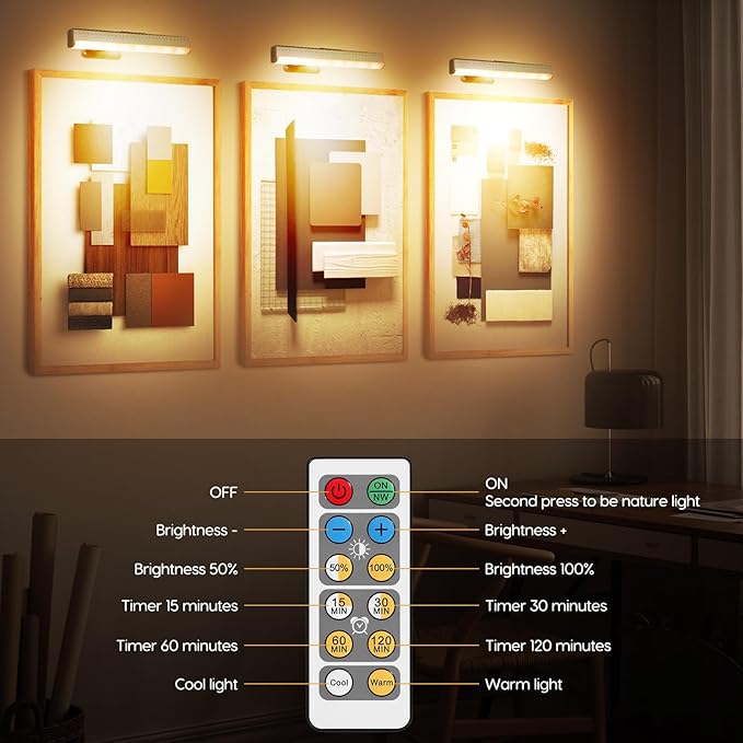 2Pcs Picture Light for Wall Dimmable, Remote Painting Light - Image 7