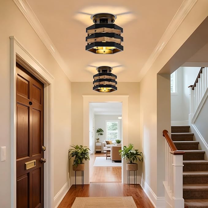 Farmhouse Flush Mount Ceiling Light, 1-Light Hallway Light Fixtures Ceiling - Image 2
