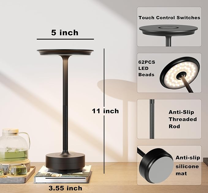 2 Pack Cordless Table Lamp, LED Rechargeable Table Light - Image 7