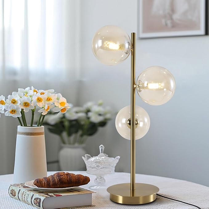 Gold Globe Bedside Lamp, 3 Lights Mid Century Modern Table Lamp, Contemporary - Image 8