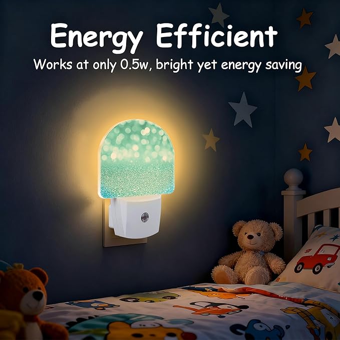 Teal Turquoise Glitter Night Light, Dusk-to-Dawn Auto Sensor Plug in Night Light - Image 5