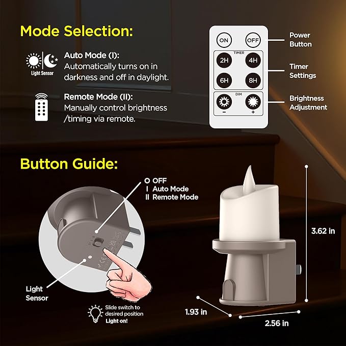 Nightlight Flameless Candle, Electrical Outlet Plugs w/Dusk Dawn Sensor Auto - Image 6
