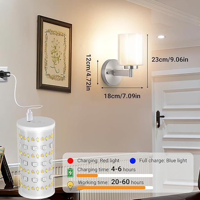 Battery Operated Wall Sconce Set of 2, Wireless Wall Sconce - Image 7