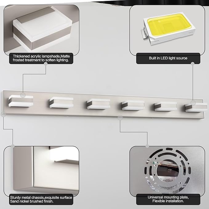 SOLFART Bathroom Vanity Lights, Brushed Nickel Light Fixtures - Image 4