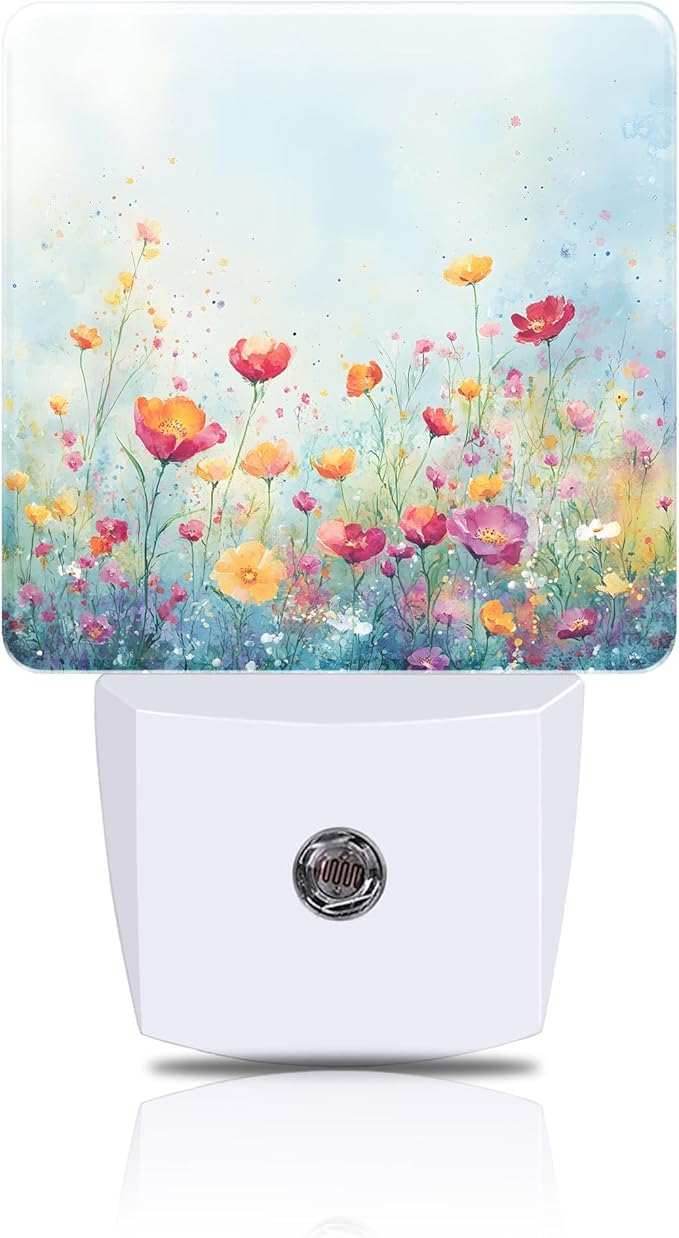 Night Light Watercolor Wildflower Field Night Lights Plug into Wall Smart Dusk by FOISIIAEA