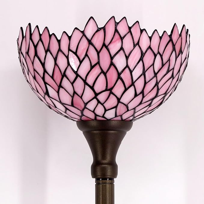 WERFACTORY Tiffany Floor Lamp Pink Stained Glass Wisteria Light 12X12X71 Inches - Image 8