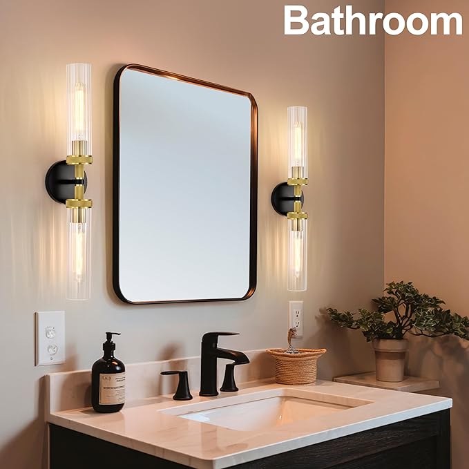 LaLuLa Black and Gold Vanity Light Fixtures – Modern Hardwired Dual-Light Wall - Image 2
