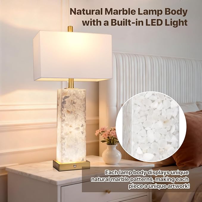 2-Pack 25.6" Alabaster Lamps, Marble Lamp Nightstand Lamps Set of 2, 3-Color - Image 6