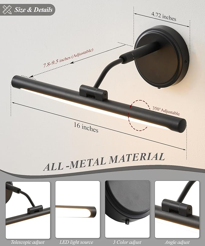 Hardwired Picture Lights For Wall, Led Art Light For Painting, Modern Metal - Image 4
