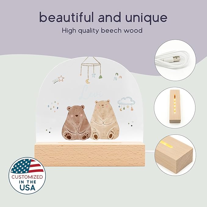Baby Bear Night Light/Personalized Toddler Gifts/Custom Baby Stuff/NewbornGifts - Image 2