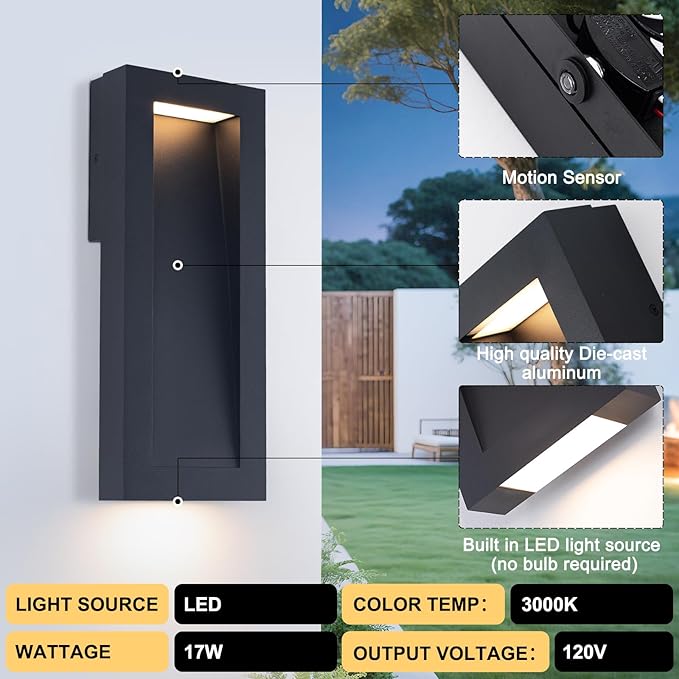 Modern Outdoor Wall Light with LED, Exterior Lighting Fixtures 2700K Integrated - Image 4