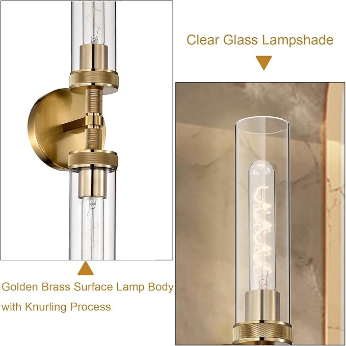 LaLuLa 2-Light Bathroom Vanity Light, Knurled Texture Linear Gold Wall Sconces - Image 7