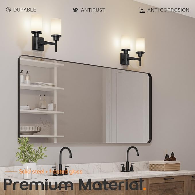 Wall Light Fixtures Matte Black Bathroom Vanity Lights Over Mirror - Image 6