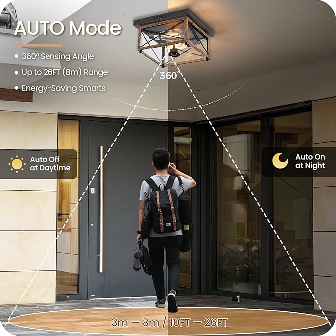 Outdoor Ceiling Light with Motion Sensor, Flush Mount Porch Ceiling Lights - Image 3