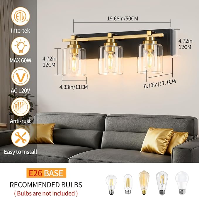 3 Light Modern Bathroom Light Fixtures Over Mirror, E26 Socket - Image 5
