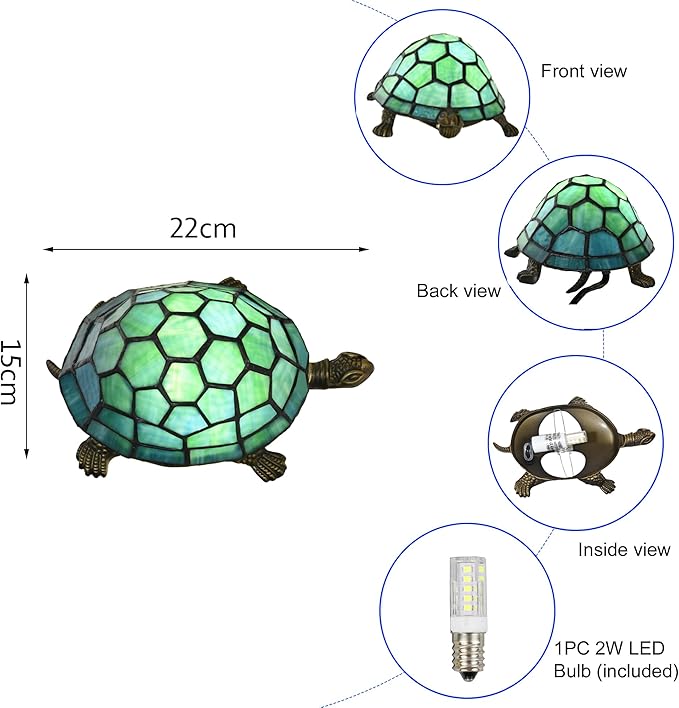 A0019 Turtle Tiffany Style Accent Table Lamp Handmade Stained Glass Animal - Image 5