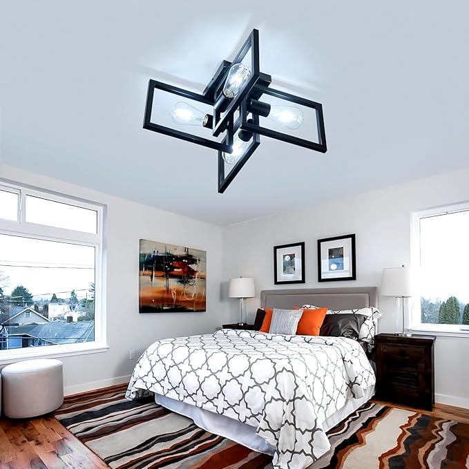 ZGLAOJT 4-Light Flush Mount Ceiling Light Black Industrial Kitchen Light - Image 7