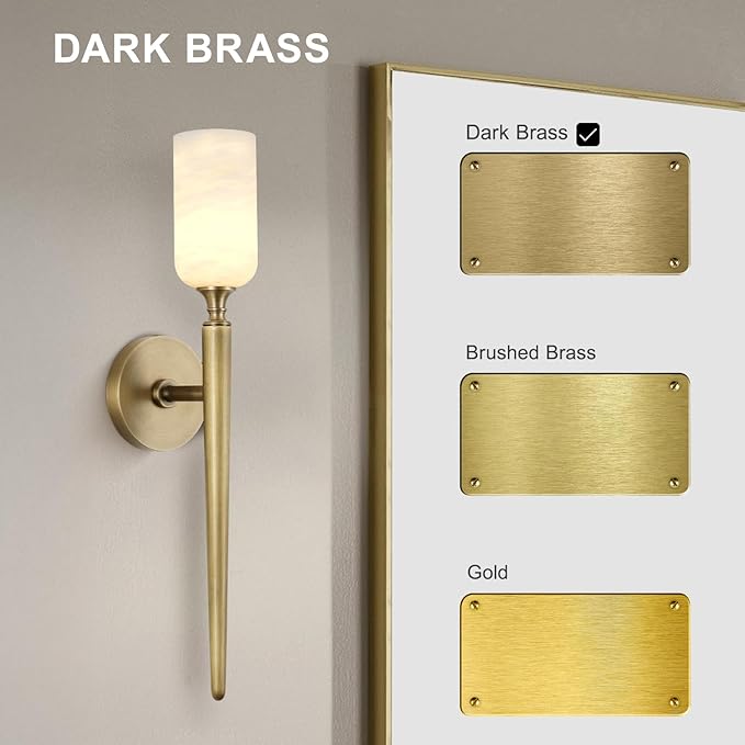 Alabaster Wall Sconce 22in Antique Brass Sconces Wall Lighting, Imported in - Image 7