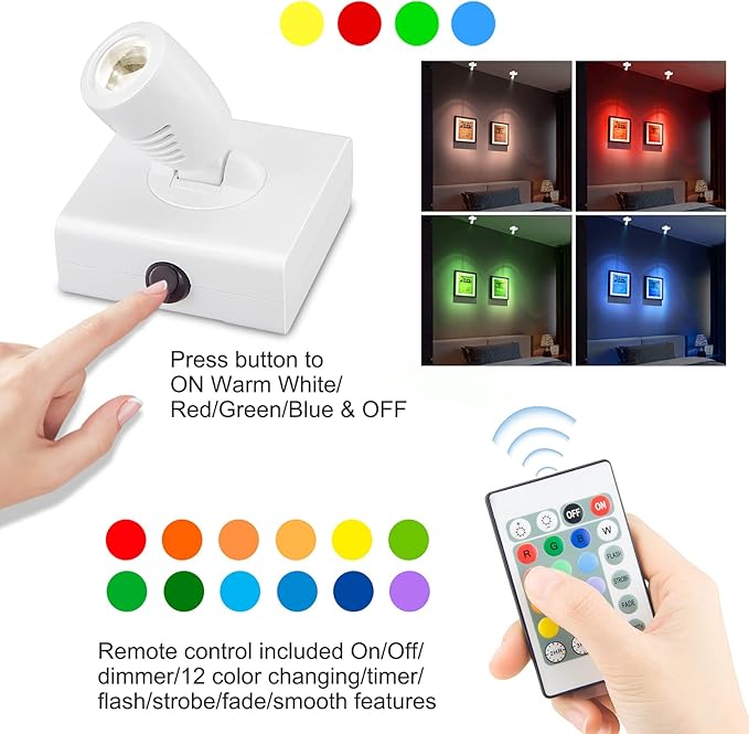 BIGMONAT Wireless RGB Spotlight Battery Operated, Rechargeable LED Accent Light - Image 2