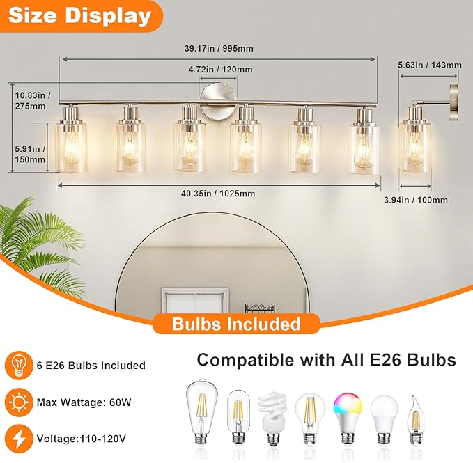 DLLT 6-Light Bathroom Light Fixtures: Nickel Modern Vanity Lights - Image 6