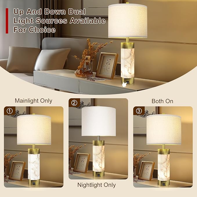 Natural Alabaster Table Lamps Set of 2, Table Lamp - Image 3