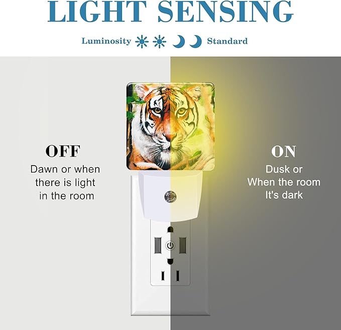 Plug in Night Lights Oil Painting Tiger in Jungle Nightlight Plug Into Wall - Image 2