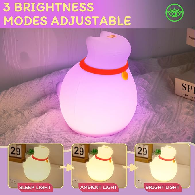 7-Color Changing Cat Night Light, Silicone Rechargeable Nursery Light - Image 3