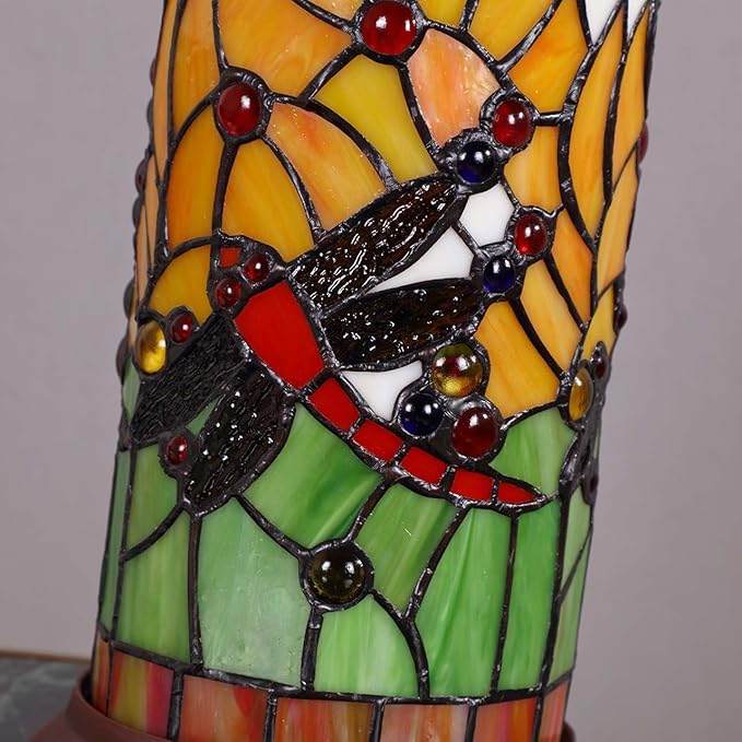 Bieye L10650 Dragonfly Tiffany Style Stained Glass Mini Table Lamp - Image 3