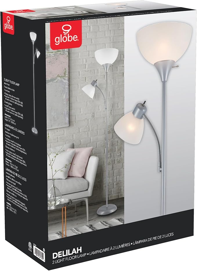 GLOBE Electric 67134 72" Torchiere Floor Lamp and Adjustable Reading Light - Image 8