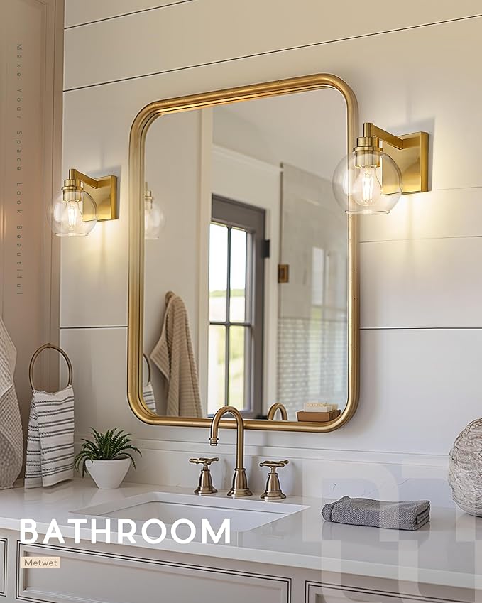 Wall Sconces Set of 2, 1-Light Brushed Gold Sconces Wall Lighting - Image 4