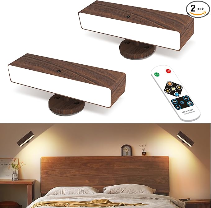 Battery Operated Wall Sconces Set of 2: Wireless Rechargeable Wall Light by iThird