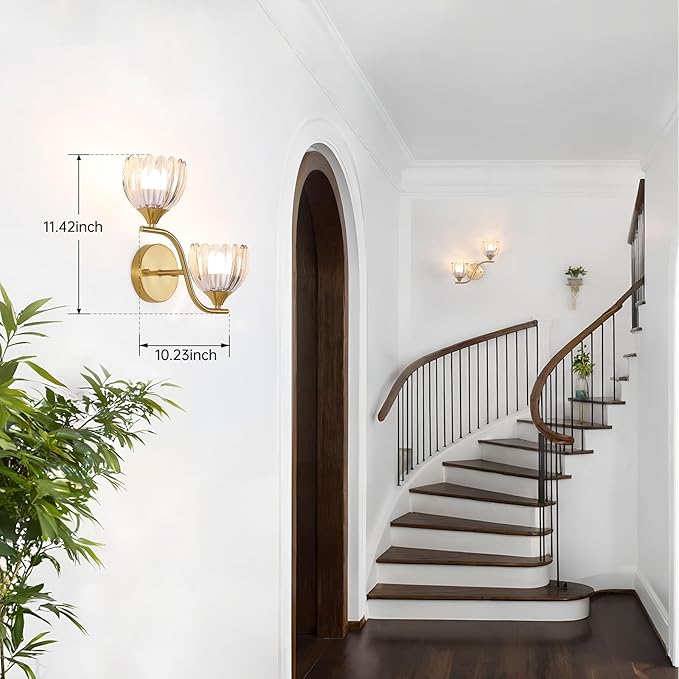 Battery Operated Wall Sconce, 2-Lights Vinatge Brass Wall Lighting - Image 6