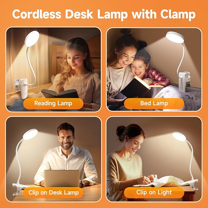 Mubarek Desk Light, 3600mAh Battery Operated Light, 5 Brightness+5 Color Clip - Image 7