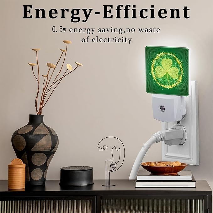 St Patrick's Day Shamrock Night Light Plug into Wall, 0.5w Energy Saving Sleep - Image 4