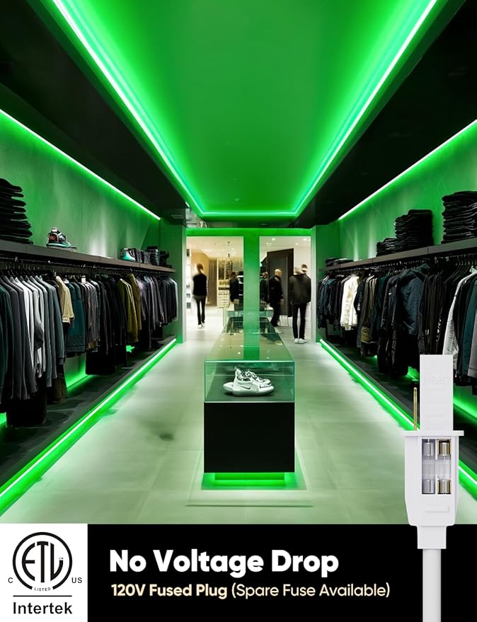 50FT Green LED Neon Rope Lights, AC 110-120V Flexible Neon Strip Outdoor - Image 5
