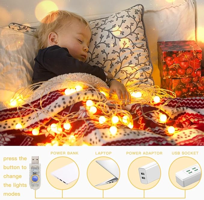 suddus Globe String Lights for Bedroom, 100 Led Fairy Lights Plug in, String - Image 6