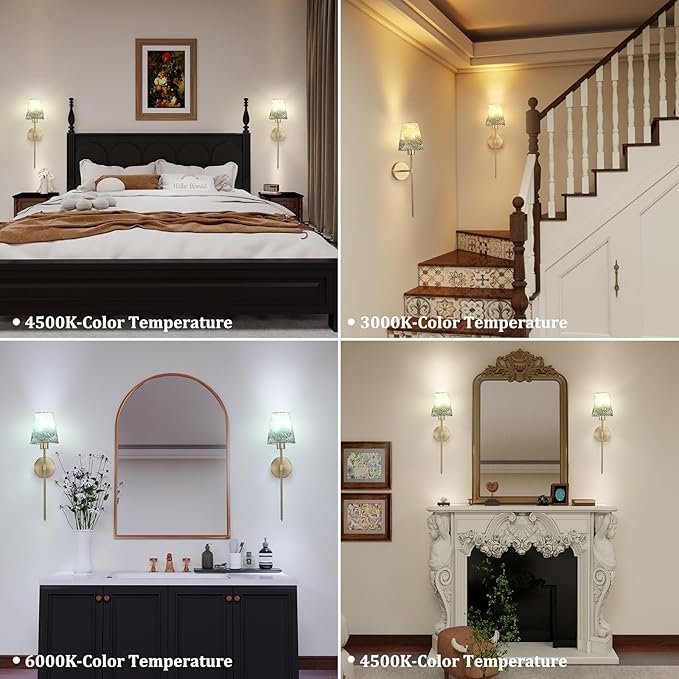 Battery Operated Wall Sconces Set of 2, Flower Pattern Shade 5000 mAh - Image 9