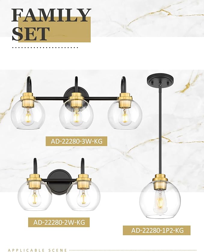 Bathroom Light Fixtures, 3-Light Black and Gold Vanity Lights - Image 7