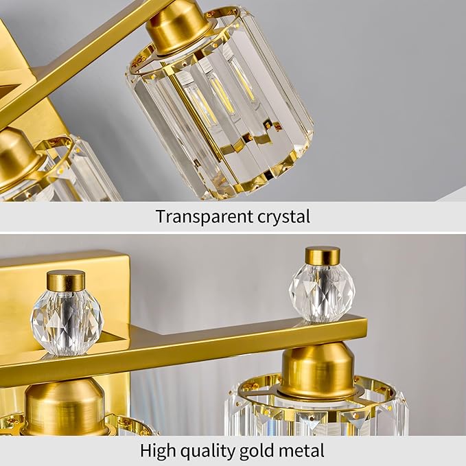 Bathroom Vanity Lights 3-Light Gold Modern Crystal Vanity Light Fixtures Over - Image 4