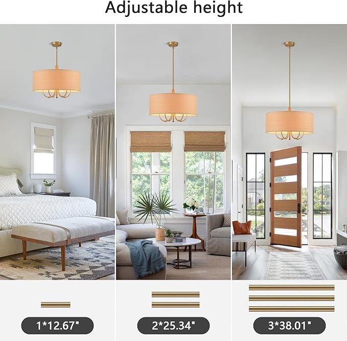 Large 5-Lights Modern Chandelier, Hand-Woven Rattan Chandelier, Antique Brass - Image 2